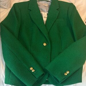 J. Crew Vibrant Green Blazer with Gold Buttons
